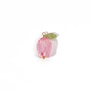 Exquisite handmade glass tulip pendant detail for DIY jewelry making and craft projects charm.