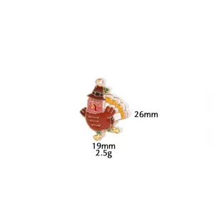 Cute Thanksgiving turkey enamel charm pendant zinc alloy DIY jewelry making necklace keychain