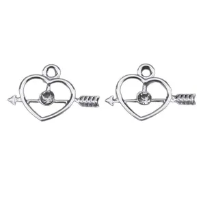 Silver heart arrow metal charms with rhinestone for DIY jewelry making keychains and gifts.