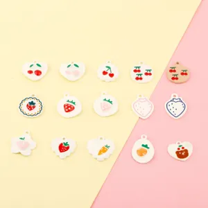 DIY Alloy Drip Oil Fruit Strawberry Cherry Peach Pendant Cute Cartoon Charm Bracelet Keychain Jewelry Making Accessories