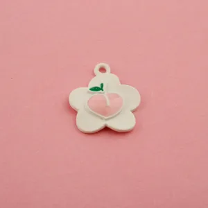 DIY Enamel Peach Flower Alloy Charm Pendant for Handmade Bracelet and Keychain Accessories