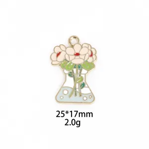 Vue detaillee tube a essai fleur pendentif en alliage pour la creation de bijoux.