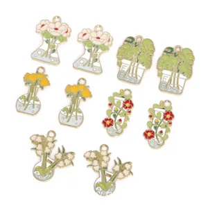 Pendentifs en alliage émaillé fleur plante tube à essai accessoires de bijoux DIY