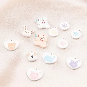 Cute DIY enamel alloy charms set featuring bears, rabbits, paws and cats for jewelry making.