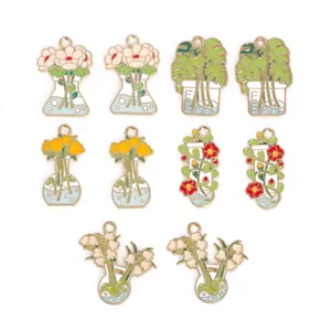 Pendentif Créatif en Alliage Goutte d'Émail Plante en Pot Tube à Essai DIY Bracelet Collier Accessoires Mode Bijoux Cadeau