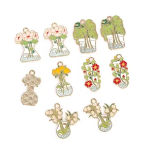 Jolis pendentifs émaillés en tube à essai de plantes, breloques en alliage pour colliers bracelets.