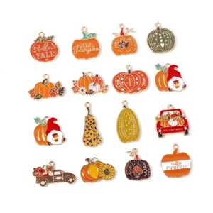 Thanksgiving Pumpkin Alloy Enamel Charms DIY Necklace Keychain Pendant Jewelry Making Accessories Fall Gift