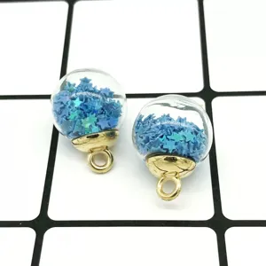 DIY clear glass ball charms with blue star sequins gold alloy loop pendants for handmade jewelry.