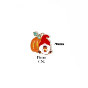 Close-up detail of the enamel Thanksgiving gnome and pumpkin charm pendant, zinc alloy.