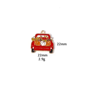 Thanksgiving red truck enamel charm pendant pumpkin DIY jewelry accessories necklace keychain