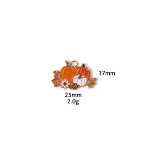 Enamel pumpkin charm pendant detail, Thanksgiving DIY jewelry making accessory, 25x17mm.