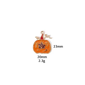 Enamel pumpkin maple leaf pendant charm, zinc alloy DIY jewelry making detail view.