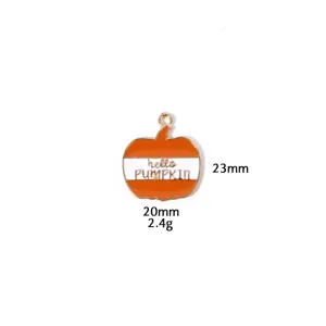Pumpkin enamel charm pendant for DIY jewelry making, Thanksgiving metal accessory, 20x23mm.