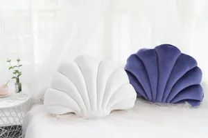 Cuscino a conchiglia in morbido velluto grazioso cuscino di peluche decorazione divano blu