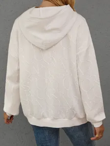 Lockerer lässiger 3d Buchstaben geprägter Kapuzenpullover Damen Langarm Basic
