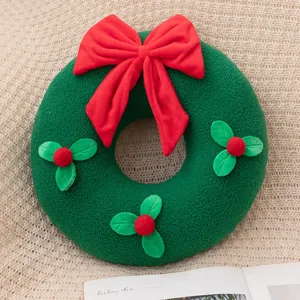 Christmas wreath plush pillow cozy holiday home decor festive room decoration red bow