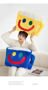 Plush smiley coffee mug pillow soft cute cushion living room sofa bedroom home decor cute gift