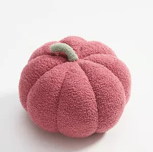 Pink plush pumpkin throw pillow, soft fleece sofa cushion, cute home decor and festival gift.