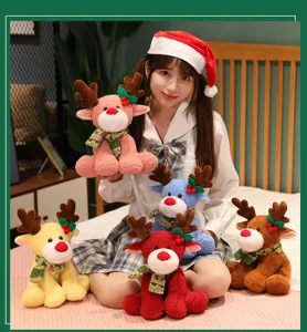Colorful Christmas reindeer plush toy cute elk doll soft stuffed animal holiday gift pillow