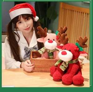 Christmas reindeer plush toy cute stuffed elk doll holiday gift soft decorative pillow