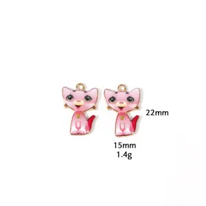 Roze kat hanger zinklegering DIY sieraden accessoire voor ketting sleutelhanger details.