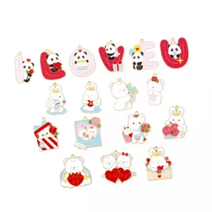Valentine Love Heart Animal Letter Alloy Enamel Pendants DIY Jewelry Accessories Necklace Keychain Bracelet