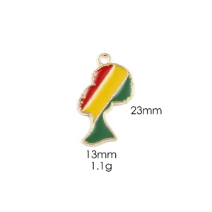 Zinc alloy African woman silhouette pendant charm red yellow green enamel DIY necklace accessory 1.1g