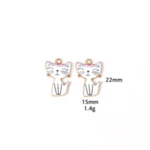 Emaille kat bedel hanger detail, schattig bloem design, 22x15mm metaal DIY sieraden accessoire.