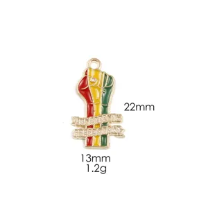Juneteenth enamel fist charm pendant, zinc alloy liberation day jewelry accessory for necklace.