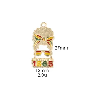 Juneteenth theme zinc alloy pendant charm, 1865 holiday fashion DIY jewelry accessory.