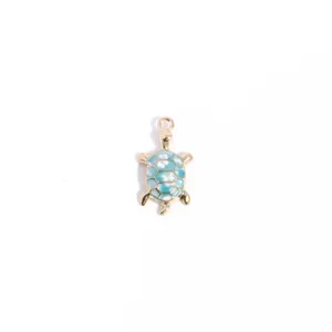 Zinc alloy turtle pendant detail view, cute blue white enamel turtle charm for necklace key chain.