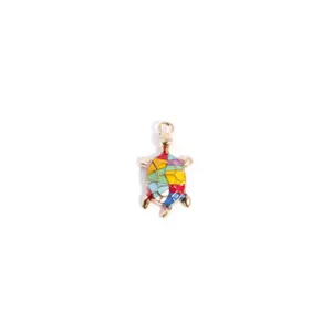 Close-up detail of a colorful enamel turtle metal charm pendant for jewelry making and DIY crafts.
