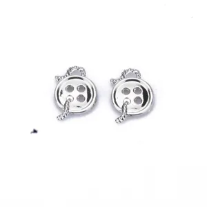 Pendientes de boton de aleacion plateada con hilo, diseño de joyeria de moda DIY unico.