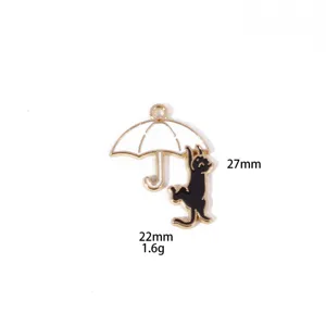 Close-up detail of zinc alloy black cat umbrella charm, enamel DIY pendant specification.