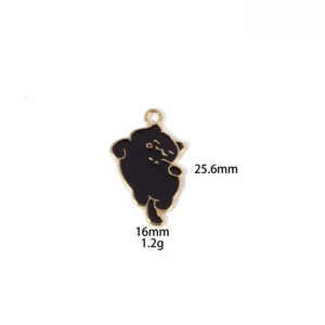 Close-up detail view of black cat metal pendant charm, alloy material with gold trim.
