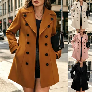 Damen zweireihig Revers Wollmischung Mantel Winter Trenchcoat Oberbekleidung in vielen Farben.