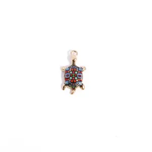 Colorful turtle alloy pendant charm detail, ideal for DIY necklaces and keychains.
