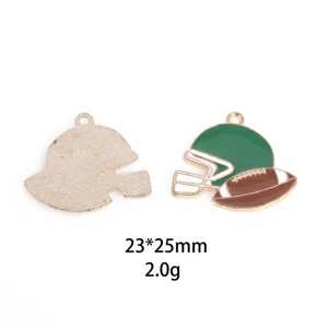 Pendentif en alliage émaillé casque de football et ballon, accessoire bijoux 23x25mm