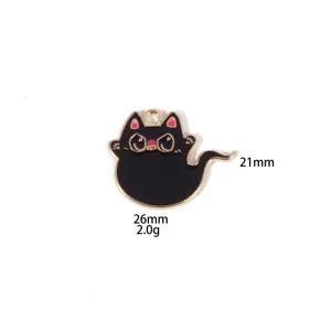 Black enamel devil cat metal pendant charm for DIY jewelry necklace making, Halloween theme.