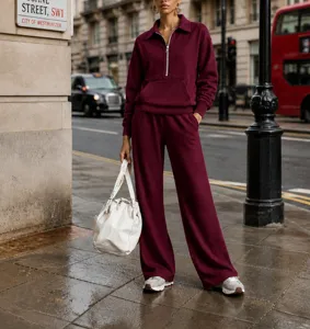 Women half zip tracksuit set casual loose long sleeve sweatshirt wide leg pants autumn