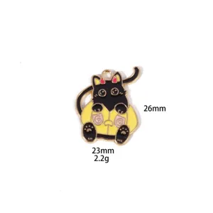 DIY Enamel Devil Black Cat Metal Pendant Alloy Charm Necklace Keychain Halloween Accessory