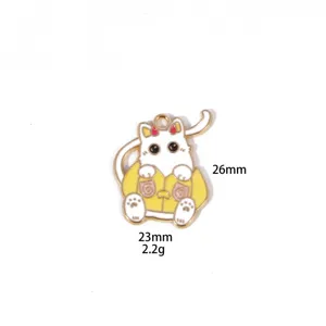 Enamel devil cat pendant detail view, zinc alloy DIY charm featuring size and weight specs.