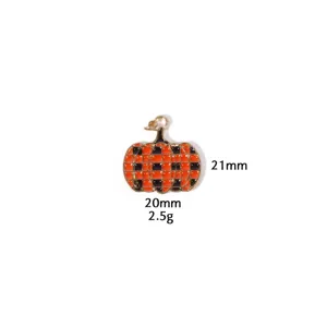 Thanksgiving pumpkin charm pendant, zinc alloy orange black plaid enamel DIY jewelry accessory.