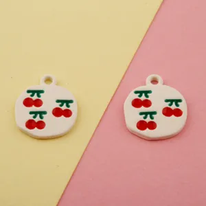 DIY enamel cherry charm alloy pendant for handmade bracelet keychain jewelry making accessories.