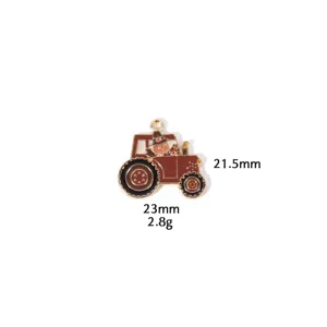 Detail view of Thanksgiving tractor metal pendant, DIY jewelry accessory, zinc alloy.