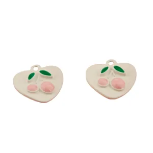 Heart Cherry Enamel Alloy Charms DIY Jewelry Pendants for Bracelets Keychains
