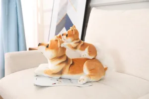 Adorable simulation Shiba Inu plush toy mother and puppy cute stuffed animal pillow doll.