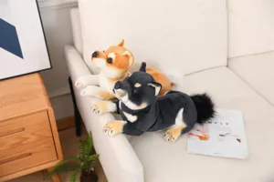 Detailed shot of cute simulation shiba inu plush toys, soft and fluffy puppy dolls for kids.