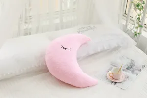 Pink crescent moon plush pillow cute sleeping moon cushion for kids room sofa bed decor
