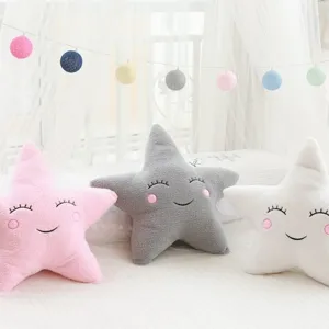 Cute star plush pillow soft stuffed cushion for children room decor sofa toy in pink grey white